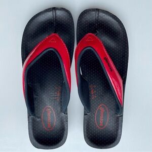 Aerosoft Comfort Footbed Padded Upper Red Black Flip Flop Sandal 1.5” Heel Sz 40